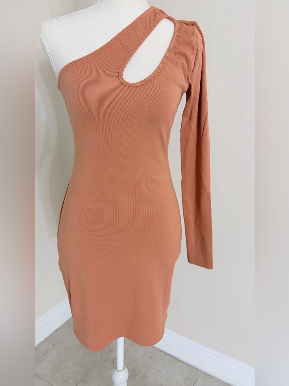 NWT Lovers and Friends One Shoulder Cutout Ribbed Mini Dress Terracotta S